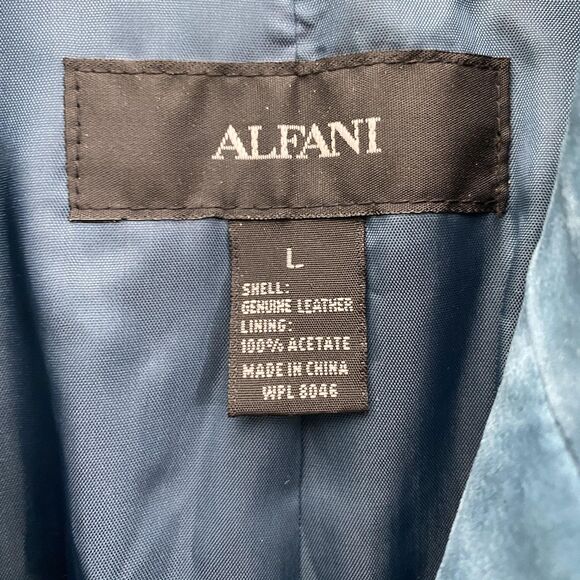 Alfani Leather Jacket Womens Large Blue Suede Lined Buttons Blazer - Picture 6 of 12